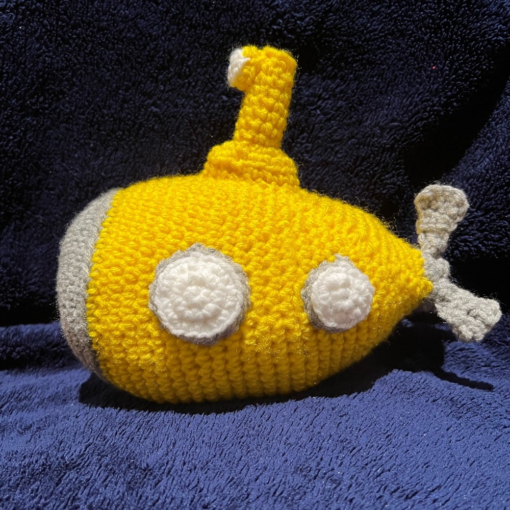Hand Crocheted Yellow Submarine Stiffed Animal Plushie!